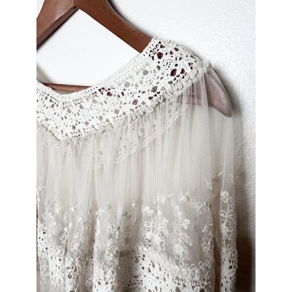 Vintage Free People Sheer Crochet Lace Embroidered Peasant Top Size XS Ivory - Picture 7 of 7